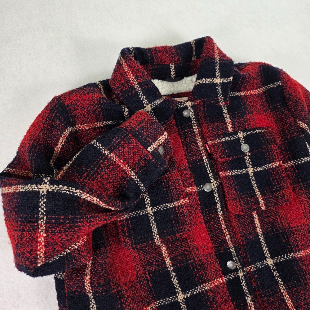 Levi Strauss & Co Sherpa Lined Plaid Jacket Red Navy Women's Size  Large